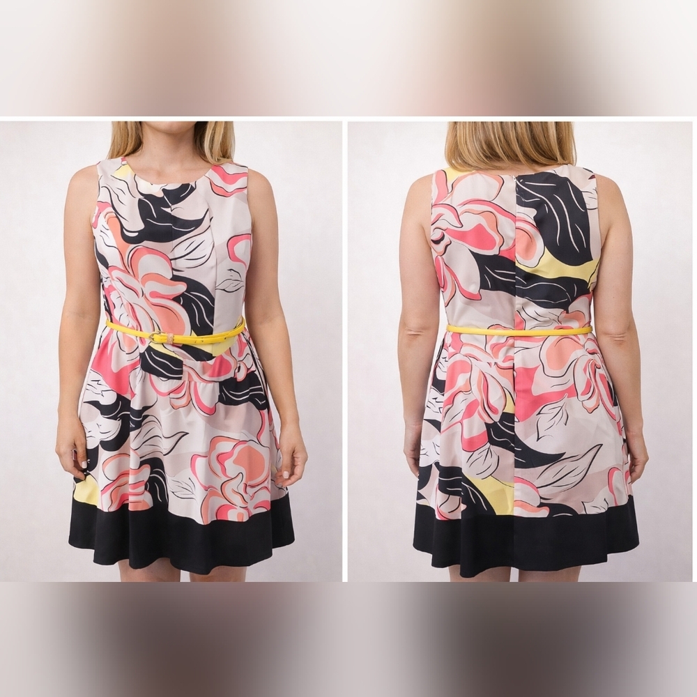 Signature Vibrant Floral Mini Dress‎ with Pink and Yellow